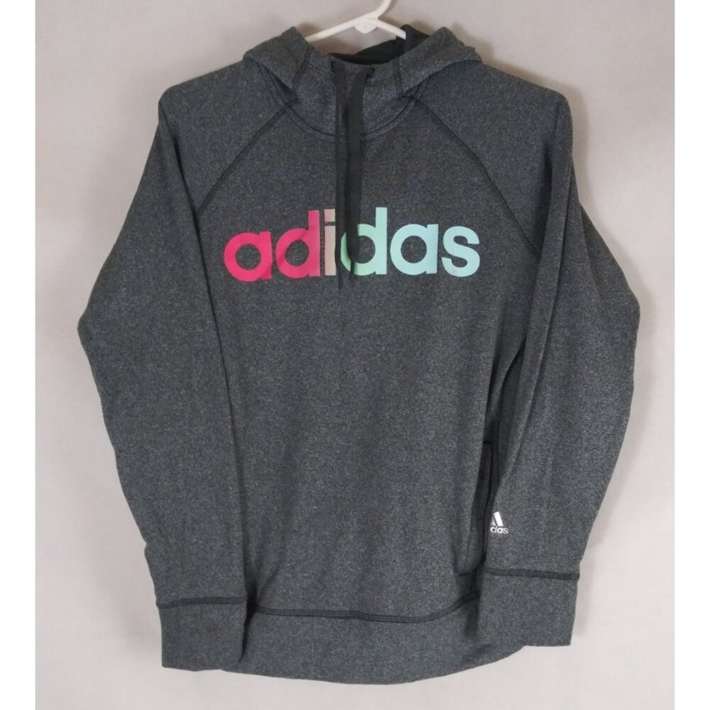 Adidas Climawarm Gray Hoodie With Rainbow Adidas Logo Women's Size Small 8-10